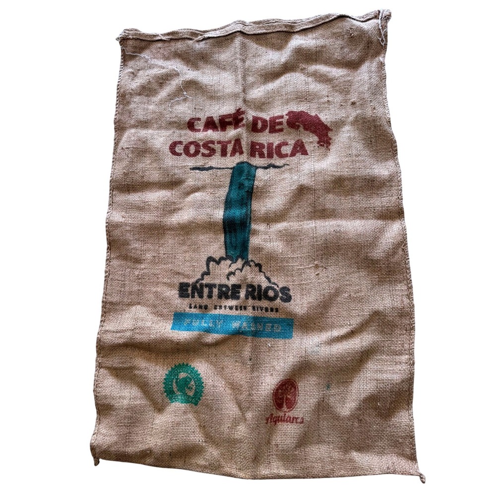 Vintage Costa Rica Coffee Sack Burlap Jute Bag Entre Rios Farm Decor
